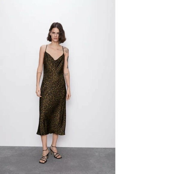 ZARA Leopard Midi Slip Dress - Picture 1 of 10